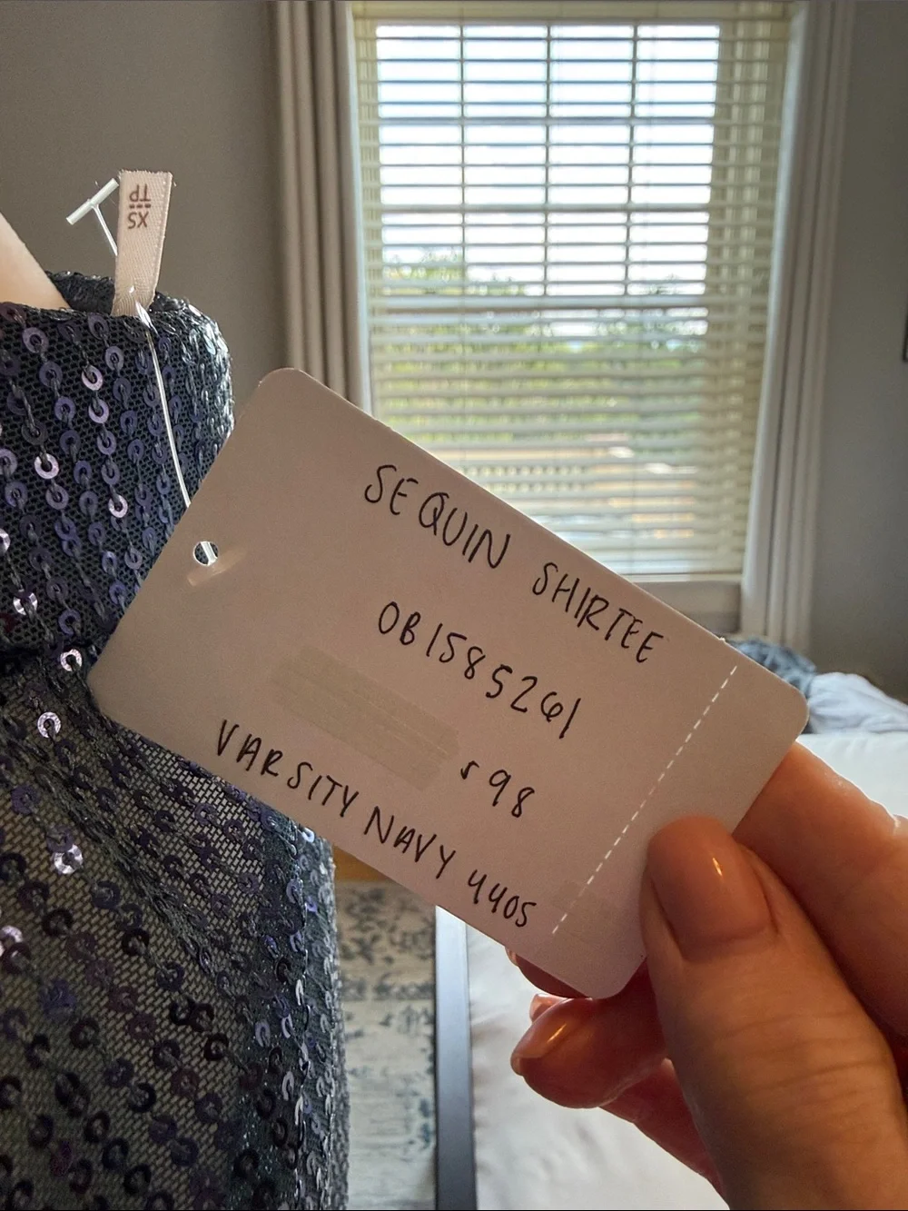 Free People Navy Sequin Button-Down Shirt